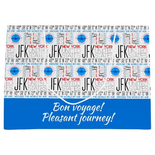 JFK、ニューヨーク航空、エアパターンで世界を旅行 ラージペーパーバッグ (正面)