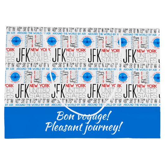 JFK、ニューヨーク航空、エアパターンで世界を旅行 ラージペーパーバッグ (裏面)