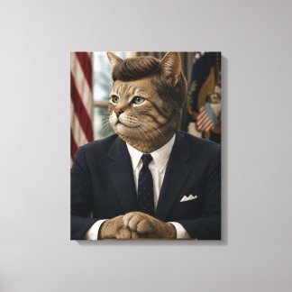 JFK 猫の肖像画 | おもしろい大統領の猫アート キャンバスプリント