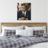 JFK 猫の肖像画 | おもしろい大統領の猫アート キャンバスプリント (インサイチュ (寝室))