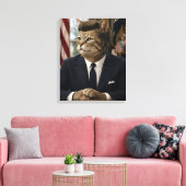 JFK 猫の肖像画 | おもしろい大統領の猫アート キャンバスプリント (インサイチュ (リビング))