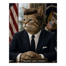 JFK 猫の肖像画 | おもしろい大統領の猫アート ポスター