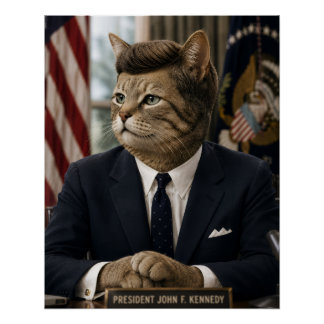 JFK 猫の肖像画 | おもしろい大統領の猫アート ポスター