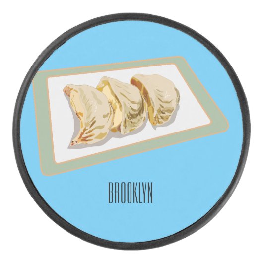 Jiaozi /餃子中国の漫画イラストレーション アイスホッケーパック (正面)