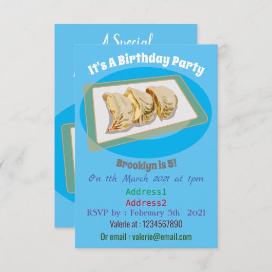 Jiaozi /餃子中国の漫画イラストレーション 招待状 (正面/裏面)