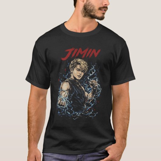 Jimin BTS Fatality Style Dark Comic Illustration Tシャツ (正面)