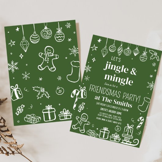 JingleとMingleの手で描かれたクリスマスパーティー 招待状