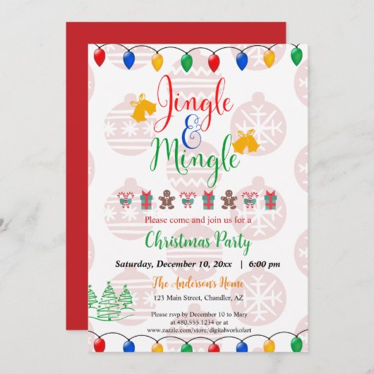 JingleとMingleクリスマスパーティーホームオフィスインビ 招待状 (正面/裏面)