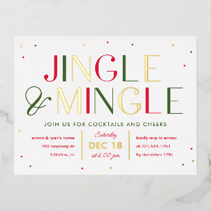JingleとMingle Foilクリスマスパーティーはがき 箔招待状ポストカード