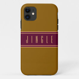 JINGLEクラスゴールデンブラウンブルゴーニュ赤ストライプ色 iPhone 11 ケース