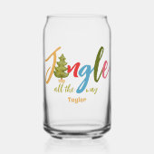 Jingleクリスマスツリーカラフルタイポグラフィ名おもしろい ガラス缶 (正面)