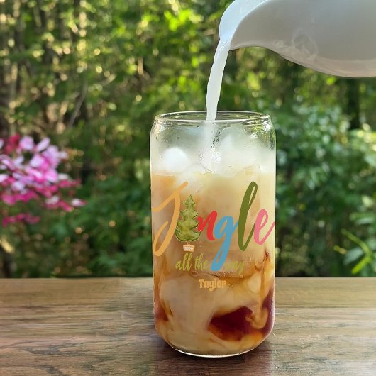 Jingleクリスマスツリーカラフルタイポグラフィ名おもしろい ガラス缶