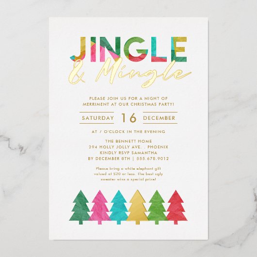 JingleモダンとMingleのクリスマスのパーティー 箔招待状 (正面)