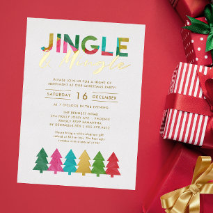 JingleモダンとMingleのクリスマスのパーティー 箔招待状
