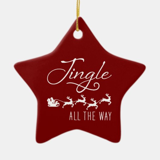 Jingle All The Way | サンタのそり 赤と白 セラミックオーナメント (正面)