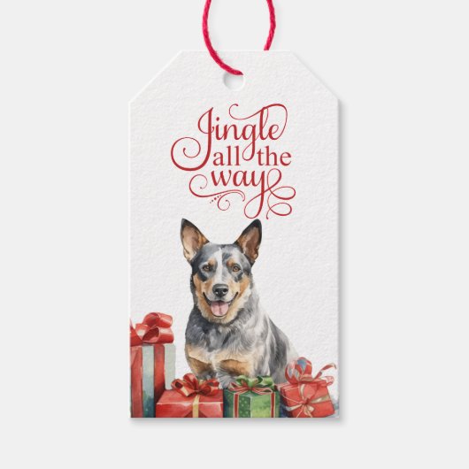 Jingle All Wayオーストラリア牛の犬のクリスマス ギフトタグ (正面)