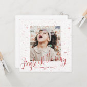 Jingle All Way赤いスノーフレーク2フォトホリデー カード (正面/裏面インサイチュ)