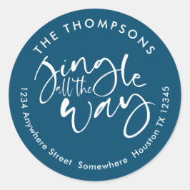 Jingle All Way Name Addressホワイトターコイズ ラウンドシール
