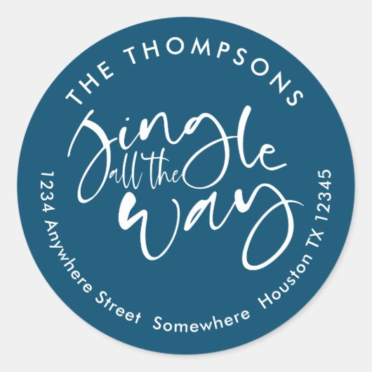 Jingle All Way Name Addressホワイトターコイズ ラウンドシール (正面)