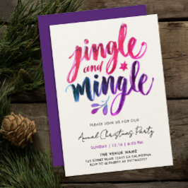 Jingle And Mingle モダン パープル ピンク ブラシ スクリプト 招待状