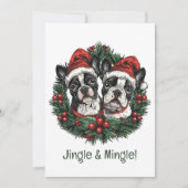 Jingle And Mingle Christmas Boston Terrier Dogs 招待状 (正面)