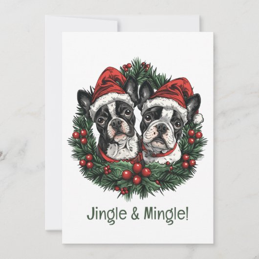 Jingle And Mingle Christmas Boston Terrier Dogs 招待状 (正面)