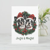 Jingle And Mingle Christmas Boston Terrier Dogs 招待状 (スタンド正面)