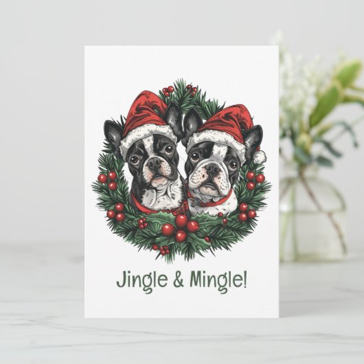 Jingle And Mingle Christmas Boston Terrier Dogs 招待状 (スタンド正面)