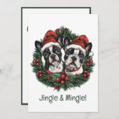 Jingle And Mingle Christmas Boston Terrier Dogs 招待状 (正面/裏面)