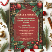Jingle and Mingle Christmas Holly Motifs Red Berry 招待状