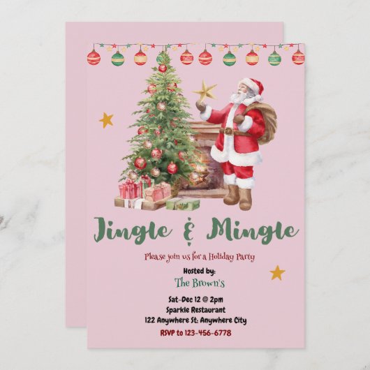 Jingle And Mingle Christmas Party Invitation 招待状 (正面/裏面)