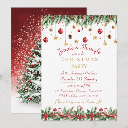 Jingle and Mingle Christmas Party Invitation 招待状 (正面/裏面)