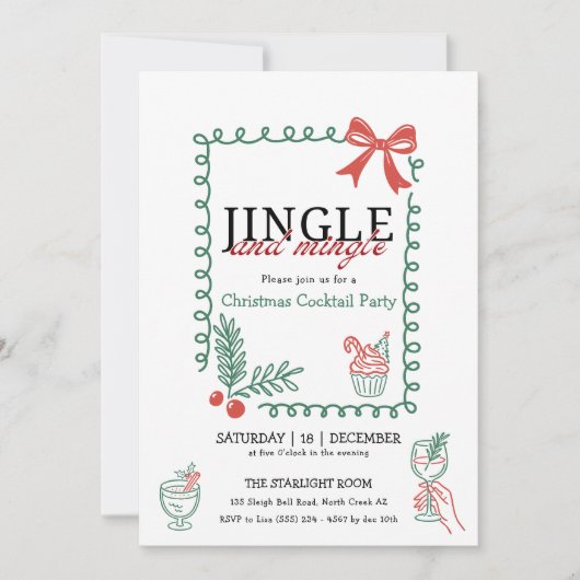 Jingle and mingle doodle christmas cocktail party  招待状 (正面)