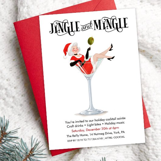 Jingle and Mingle Holiday Cocktail Martini 招待状