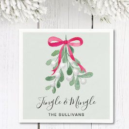 Jingle And Mingle Mistletoe Green Christmas スタンダードカクテルナプキン