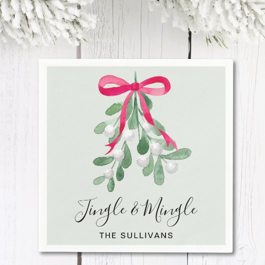 Jingle And Mingle Mistletoe Green Christmas スタンダードカクテルナプキン