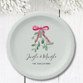 Jingle And MIngle Mistletoe Green Christmas ペーパープレート