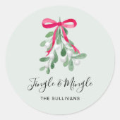 Jingle And Mingle Mistletoe Green Christmas ラウンドシール (正面)