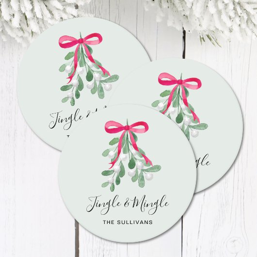 Jingle And Mingle Mistletoe Green Christmas ラウンドペーパーコースター