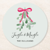 Jingle And Mingle Mistletoe Green Christmas ラウンドペーパーコースター (正面)