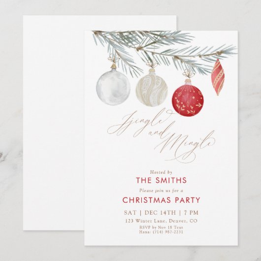 Jingle and Mingle Ornament Christmas Party 招待状 (正面/裏面)