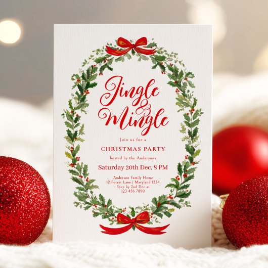 Jingle And Mingle Wreath Christmas Party 招待状
