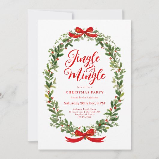 Jingle And Mingle Wreath Christmas Party 招待状 (正面)