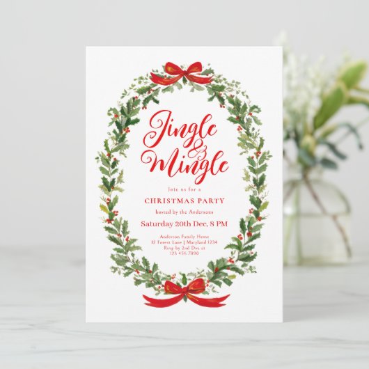 Jingle And Mingle Wreath Christmas Party 招待状 (スタンド正面)