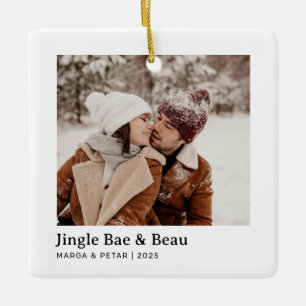 Jingle Bae & Beau – 正方形セラミックカップルの写真 セラミックオーナメント