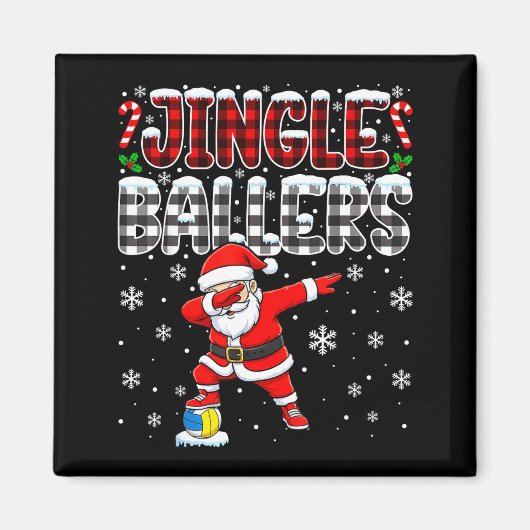 Jingle Ballers Plaid Santa Dabbing Volleyball Chri マグネット (正面)