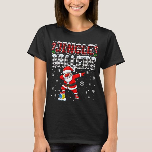 Jingle Ballers Plaid Santa Dabbing Volleyball Chri Tシャツ (正面)