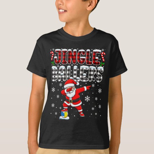 Jingle Ballers Plaid Santa Dabbing Volleyball Chri Tシャツ (正面)