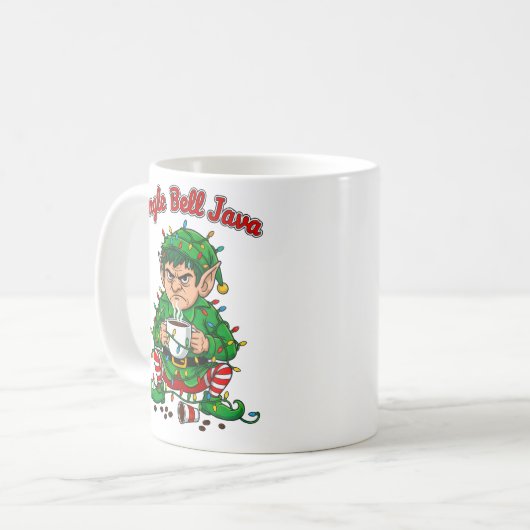 Jingle Bell Java Funny Elf Coffee Design コーヒーマグカップ (正面左)