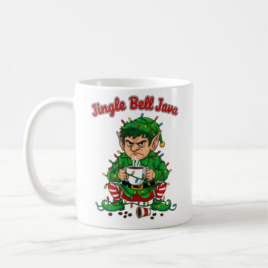 Jingle Bell Java Funny Elf Coffee Design コーヒーマグカップ (左)